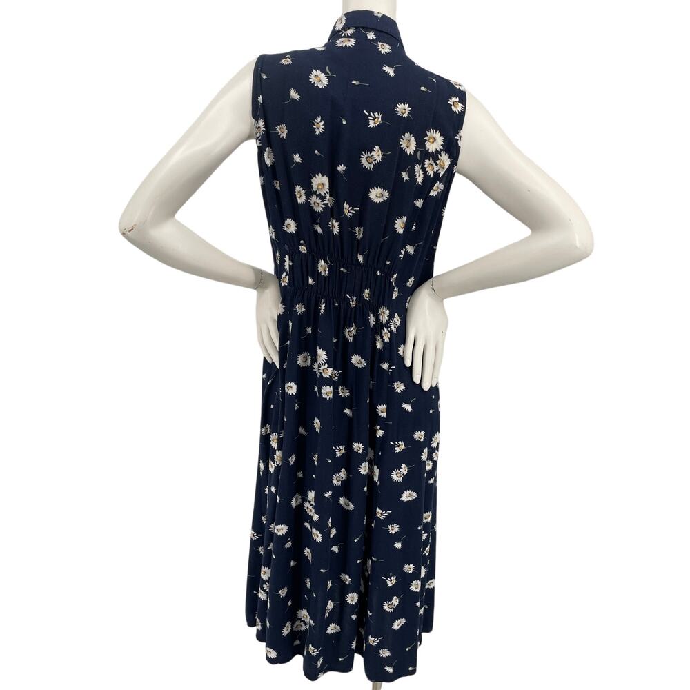Christopher & Banks Womens Vtg Navy Midi Dress Daisy Button Front Sleeveless S - Picture 13 of 16